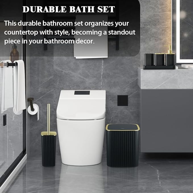 Bathroom Accessories Set-23Pcs Set, Complete Bathroom Decor, Bathroom Set with Shower Curtain & Liner Sets, Trash Can, Soap Dispenser,Modern Bath Essentials (Black, Bath Set+Shower Curtain&Liner Set)