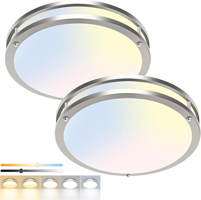 hepside 2 Pack Flush Mount Ceiling Light Fixture, Dimmable & 5CCT Ceiling Light Black, 10inch 15W 3000K 3500K 4000K 5000K 6500K Adjustable Ceiling Lamps for Kitchen Bathroom Bedroom Hallway