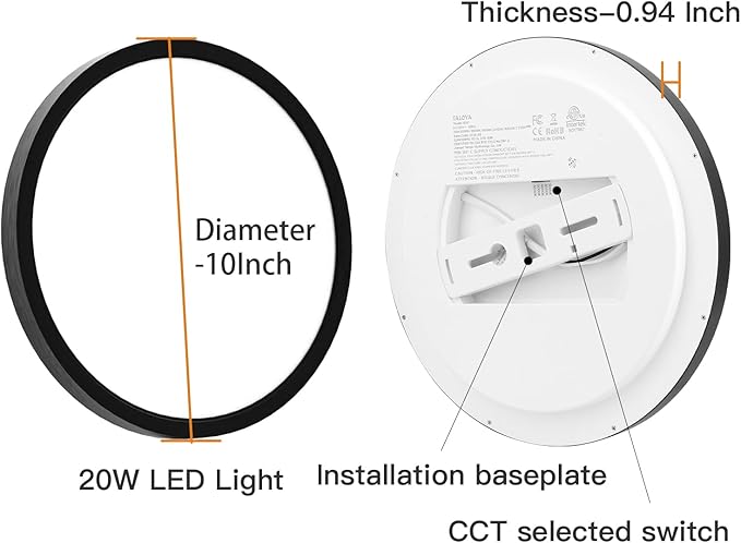 TALOYA Dimmable Flush Mount Ceiling Light,10Inch,20W,5 CCT,LED Ceiling Light Fixture for Bedroom,Kitchen,Living Room,Black
