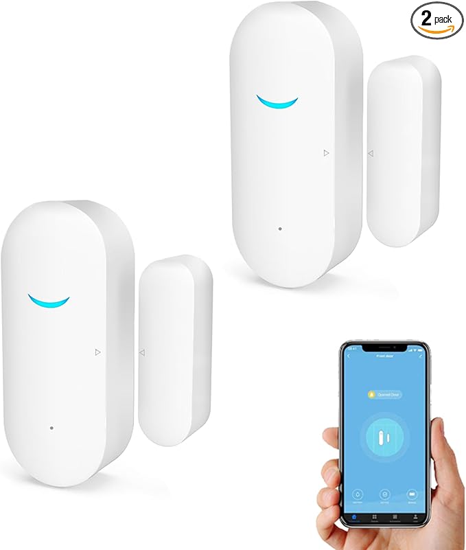 2 Pack WiFi Wireless Door Window Sensor,TUYA Smart Alarm with Free Notification APP Control Home Security Alarm System, Compatible with Alexa, Google Home, Siri