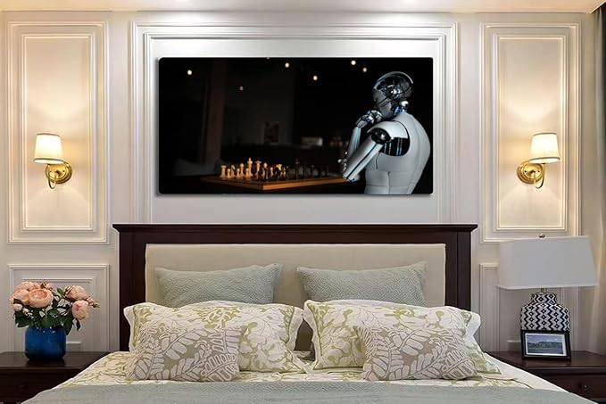 Wibinuki Wall Art Wall Decor Wall Paintings Humanoid Robot Chess for Living Room Bedroom Bathroom Home Decor Can Be Hung Directly 20"x 40"