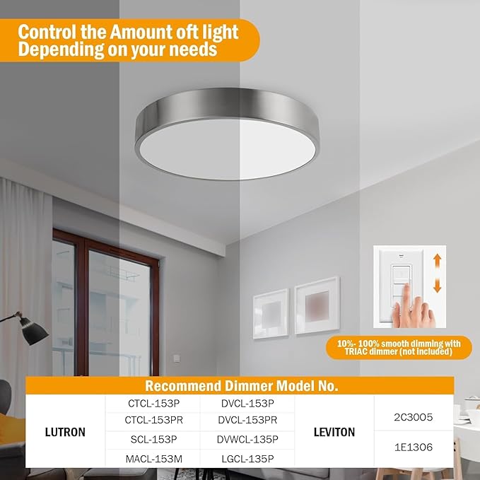 Modern Minimalist 13 Inch Ceiling Light, Dimmable 26W LED Ceiling Light Fixture with 3Color Temperatures, Brushed Nickel Flush Mount Ceiling Lighting Perfect for Bathroom & Bedroom