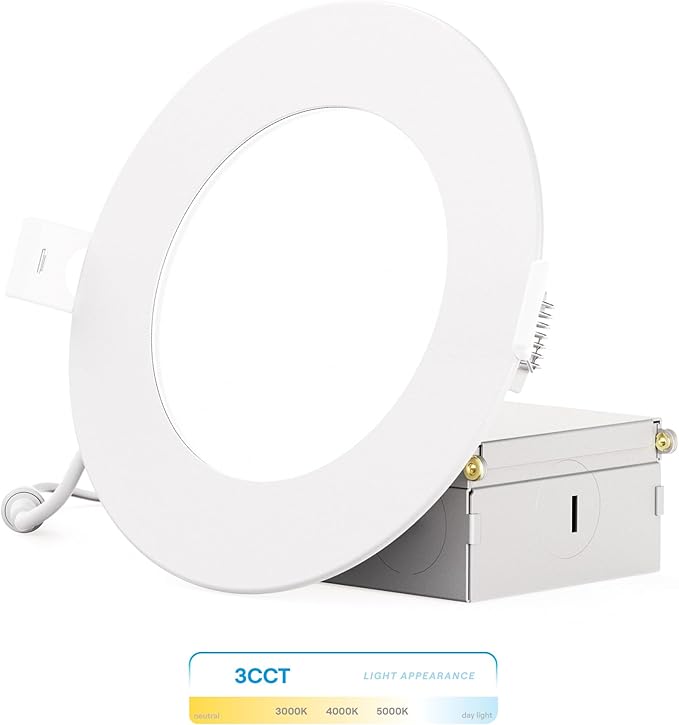 INFIBRITE 4 Inch 3CCT Selectable 9W 750LM Thin LED Ceiling Light Kit, Dimmable, Wet Rated