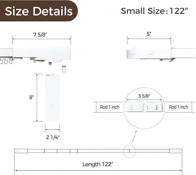 TWOPAGES Electric Smart Curtain Track for Ceiling Mount and Wall Mount, 122 Inches Motorized Curtains Rail System Compatible with Google, Alexa App, Remote Control