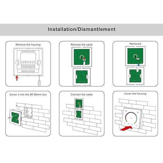 AMKI LED Wall Switch Dimmer,LED Controller,Wall- Mounted Plastic Cover Touch Panel Switch for DC12V-24V 3528 2835 5050 Single Color LED Strip Lighting(RGB-Red,Green,Blue)
