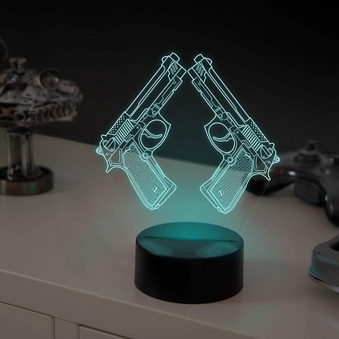 Creative 3D Pistol Lamp Night Light 16 Colors Changing USB Powered Remote Control Touch Switch Decor Lamp Optical Illusion LED Table Desk Lamp