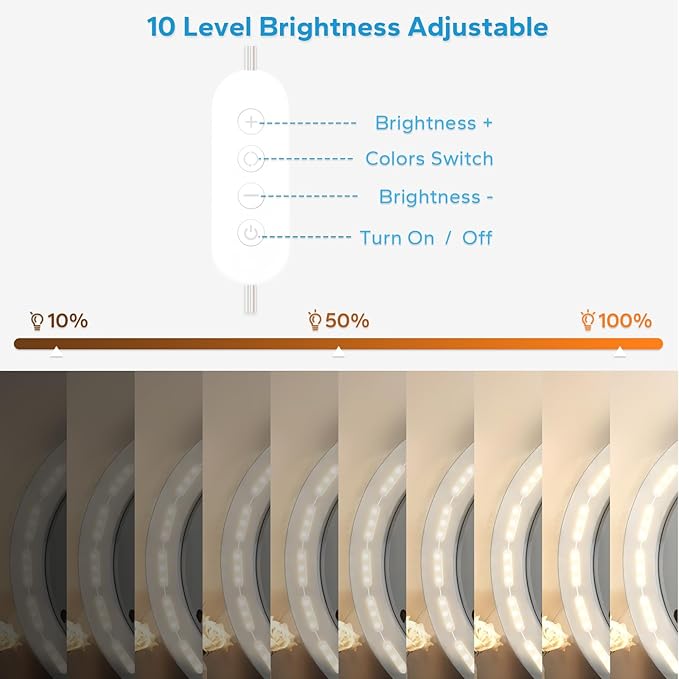 LED Vanity Lights for Mirror, 16ft Makeup Strip Light, 3000K 4000K 6000K & 10 Level Brightness Adjustable, USB Cable, Hollywood Mirror Light Stick-On for Makeup Dressing Room Bathroom Bedroom