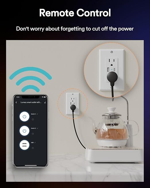 Lumary Smart USB Outlet with Type-C & USB-A Ports, WiFi in-Wall Outlet Compatible with Alexa & Google Home, Remote & Voice Control, Timer, FCC Certified, Tamper-Resistant, 1 Pack