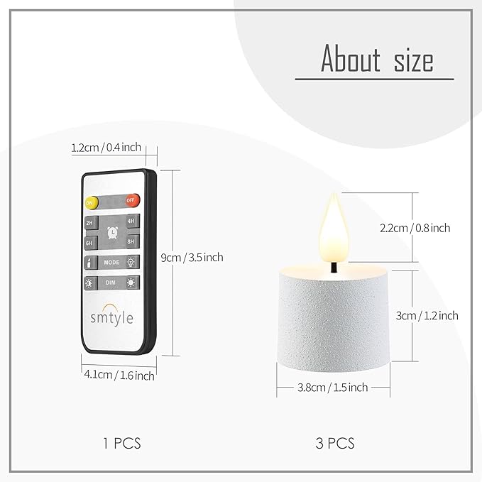 Smtyle White Flickering Flameless Candles with Remote – Battery Operated Set of 3 Long-Lasting Fake Votive Candles for Christmas Decor, Table Decorations & Home Mantel Display