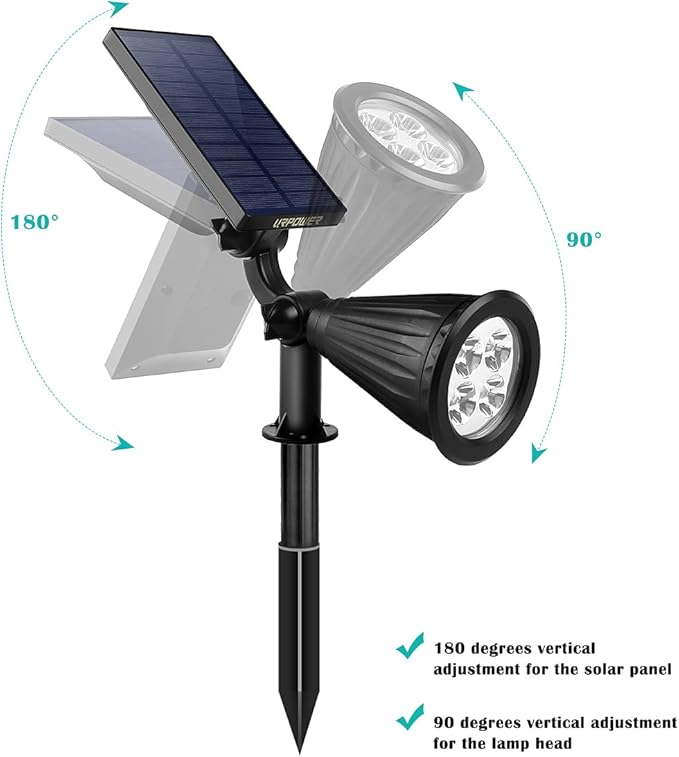 URPOWER Solar Lights Outdoor, 2-in-1 Solar Spot Lights Waterproof with 2 Lighting Modes, Adjustable Solar Powered Spotlights Auto On/Off Landscape Lights for Yard Garden Pathway, 2 Pack (Cool White)