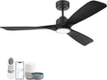 52 Inch Wood Smart Ceiling Fans with Lights Remote,Voice Control via WIFI Alexa App,Quiet DC Motor,Outdoor Indoor Ceiling Fan,Dimmable,Modern Black Lighting & Ceiling Fan for Bedroom Patio Porch