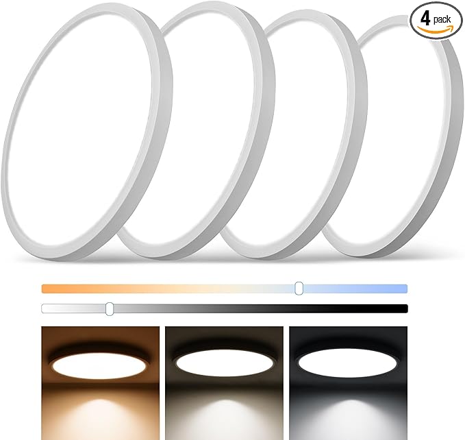 15.8 Inch Large Dimmable LED Flush Mount Ceiling Light 4 Pack, 32W 3200LM Low Profile Ceiling Light with 3 CCT (3000K/4000K/5000K), 5%-100% Dimming, Ultra-Thin 0.8", for Bedroom, Kitchen & Office