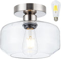 Tbaoinal Semi Flush Mount Ceiling Light Clear Glass Shade Matal Base, Inclede LED Bulb, Low-Profile for Kitchen/Hallway/Entryway/Bathroom, Silver