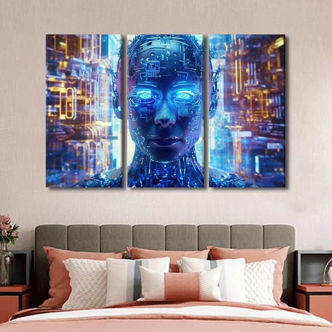 Wall Art for Living Room Multi Panels AI Art for Business and Technology Picture Poster, Artificial Intelligence Artwork Wooden Framed Gallery-Wrapped Ready to Hang, 60" Wx40 H