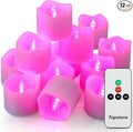 Topstone Remote Control Flameless LED Votive Candles with Timer, CR2450 Battery Powered, Electric Tea Lights for Seasonal and Festival Decoration, Pink Light, 12 pcs
