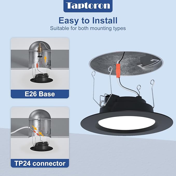 Recessed Lighting 5/6 Inch Color Changing LED Black Can Lights for Ceiling 13W 1050LM Retrofit Recessed Lights with Baffle Trim RGBCW Downlight Dimmable by Remote Control, Memory, Delayed Off, 1 Pack