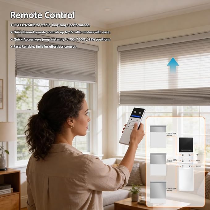 Tubular Motor Compatible with KNX System, Motorized Roller Shades, Electric Blind Motor Kit, Remote Control, Quiet, 5-Year Warranty, Zebra Blind Replacement Kit (Φ40mm (1.57") Octagonal Tube)