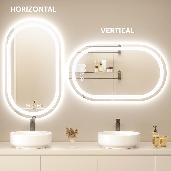 48"x36" Oval LED Mirror for Bathroom,Lighted Bathroom Vanity Mirror with Lights - Anti-Fog,Front Light and Backlit, Dimmable, 3 Colors,Mirror with Touch Sensor,Espejos para Baños
