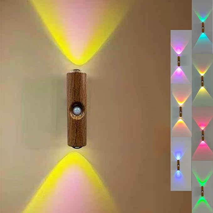 Motion Sensor Wall Lamp, Motion Sensor Light Indoor, Smart Night Light, Rechargeable Sensor Bathroom Light, Magnetic Mount lamp for Bedroom, Bathroom, Courtyard, Livingroom (Walnut -7 Color)