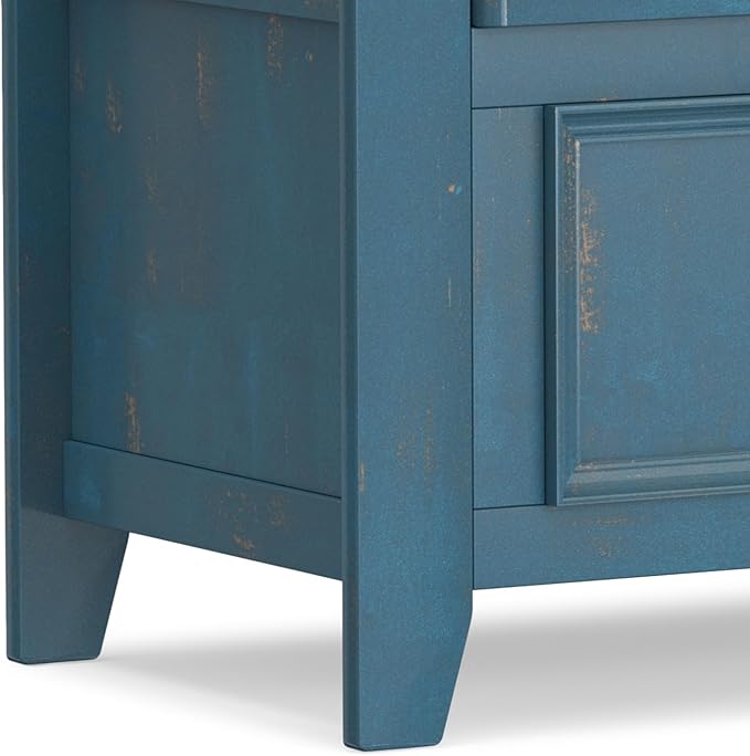 SIMPLIHOME Amherst Entryway Storage Bench - 48 inch Wide Solid Wood Hallway Seat in Distressed Coastal Blue, Transitional Bench for Entryway or Living Room with Lift-Up Lid and Spacious Storage