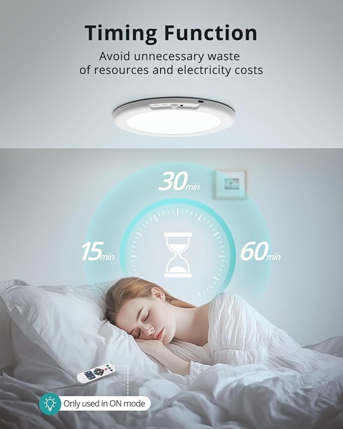 wowatt Battery Operated Ceiling Light Rechargeable Ceiling Lights with Remote Wireless Shower Lighting 3000K 4500K 6500K 7.48in Dimmable Timing Overhead Light for Closet Shower Living Room(4 Pack)