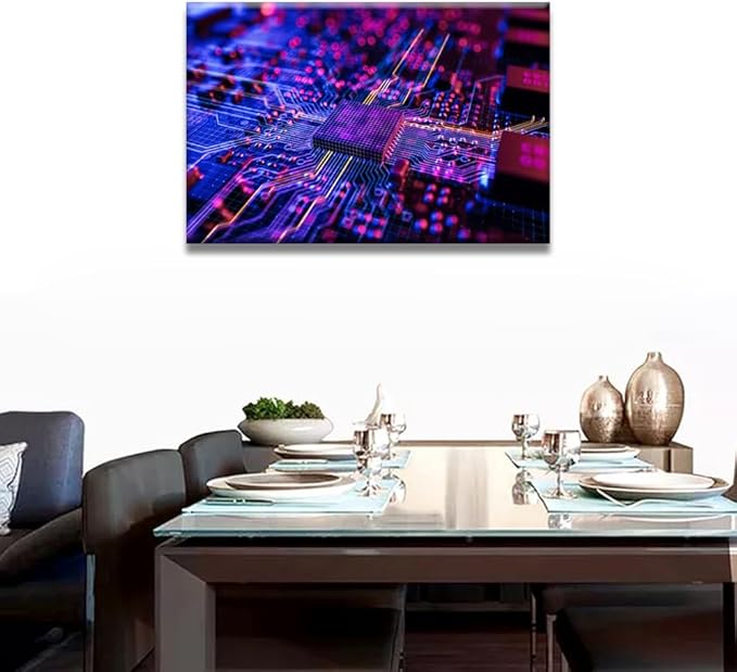 LSIUHWUWI Wall Art Creative AI Chip Canvas Artwork Wall Decor Circuit Board CPU Processor Prints Wall Art Modern Home Decor Posters and Prints Framed Ready to Hang 24x36 INCH