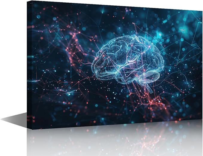 Wall Decor Modern Technology Paintings Canvas Wall Art Framed Human Brain Poster for Boys Bedroom Artificial Intelligence Painting Wall Decor Art Work for Home Decor Living Room 24" Wx36 Hx1 Panel