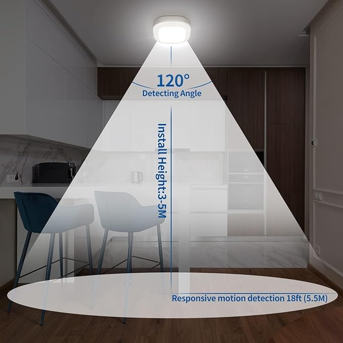 Closet Light, Battery Operated Ceiling Motion Sensor LED Light, 300LM Indoor Wireless, for Hallway, Garage, Stairway, Pantry, Shed Wall, 2 Pack