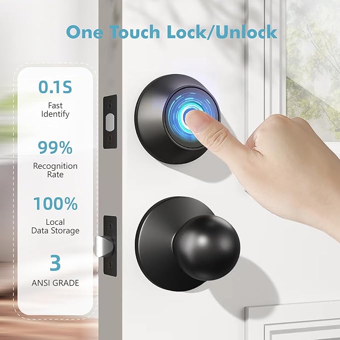 Fingerprint Keyless Entry Door Lock,Smart Deadbolt Locks with App Countrol,Biometric Door Lock with 2 Keys,10 Months Battery,Auto-Lock,One-Touch Lock,Easy Install,Deadbolt Alternative,IP66 Waterproof