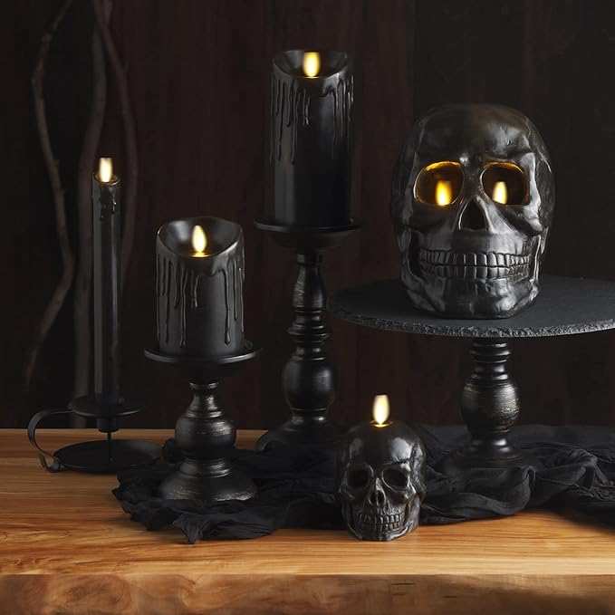 Luminara Wax Drip Flameless LED Candle, Black 3" x 4.5", Timer Function, Real Wax Pillar, Battery Operated Unscented Safe, Long-Lasting