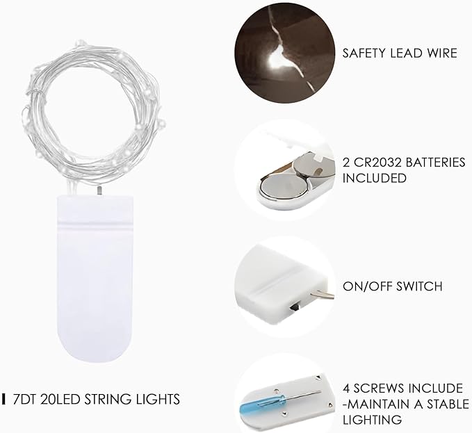 Bexdir 12 Pack Fairy Lights Battery Operated String Lights，7FT 20LED Waterproof Silver Wire Christmas Lights Outdoor,Firefly Mini Lights for Bedroom Party Birthday Wedding Home Decor