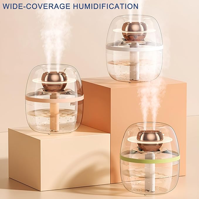 JINGYAN 3L Ultrasonic Cool Mist Humidifier - Transparent Tank, Easy to Clean, Dual Spray for 20H Quiet Mist Time, Night Light, Auto Shut-Off for Large Bedroom, Office, Plant Care (Pink)