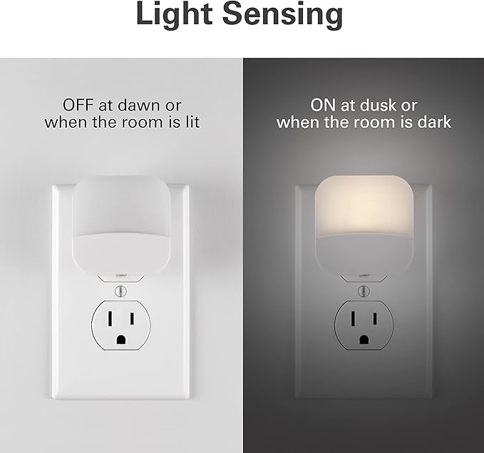 Lights by Night Plug In Night Light Bedroom Decor Apartment Essentials LED Lights Ambient Lighting Dusk to Dawn Sensor Nightlight Bathroom, Square 6 pack