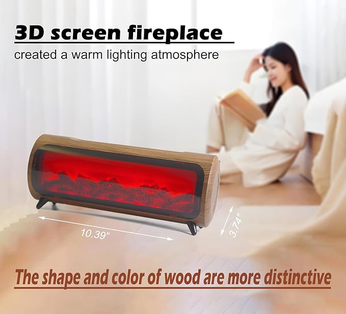 Flame Fireplace Aroma Diffuser-Aromatherapy Essential Oil Diffusion-7 Flame Colors-Noiseless Clean air-Wood Shape-nimi Tabletop Fireplace humidifier for Home Bedroom Office （Wooden Grain）