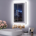 WTTY 20"X28" LED Bathroom Mirror with Black Frame, Bathroom Vanity Mirror with Lights for Wall, Front Light and Backlit, Anti-Fog, Dimmable, 3 Colors, Shatterproof, Memory, Horizontal/Vertical