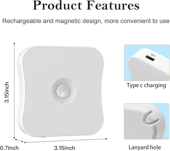 Rechargeable Motion Sensor Light Indoor Stair Lights Rechargeable Battery Night Light Stick On Magnetic Motion Lights for Stair, Step, Hallway, Closet, Cabinet, Bathroom, Cool White, 4 Pack
