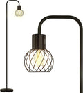 Industrial Floor Lamp, LED Standing Lamp Modern with 6W LED Bulb, Foot Switch, Metal Tall Lamps for Living Room, Bedroom, Office, Vintage Stand Up Light, Minimalist Farmhouse Floor Lamp in Black
