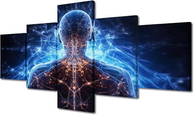 Rebotipy 5 Pieces Brain Modern Artwork Development of Science Pictures for Living Room Human Body is in Neural Connections Wall Canvas Art House Decor Ready to Hang for Office Home Walls (50" Wx24 H)