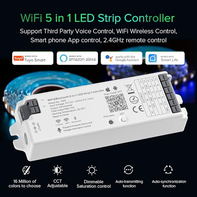 BTF-LIGHTING WR01RF Wireless 2.4G RF 4 Zones RGB RGBW RGBCCT Wall Mounted Smart Panel Remote, WB5 2.4GHz WiFi PWM LED Controller Compatible with Alexa Google Home Smart Life Tuya Smart APP Control