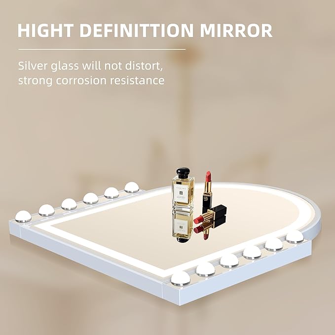 Hansong Hollywood Vanity Mirror with Lights 22.4"x23.4" Arched Lighted Makeup Mirror with Lights 12 Dimmable Bulbs Three Color Lighting Modes Detachable 10X Magnification Smart Touch Control