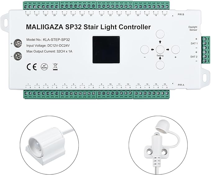 Motion Sensor LED Stair Controller, 32 Channel PIR Motion Sensor Dynamic Staircase Running Flow Light Automatic Stair Lighting Controller for Stairway Step Light Indoor (Not Including Strip)