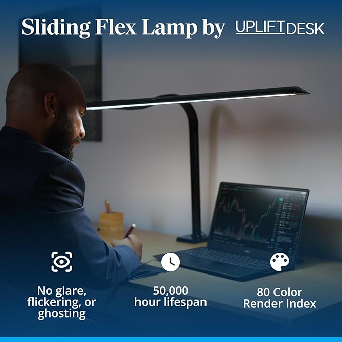 UPLIFTDESK Sliding Flex Clamp Lamp – LED Office Desk Lamp with Clamp with 6 Brightness Levels and 4 Color Temperatures, Great Work from Home and Office Accessories (Black)