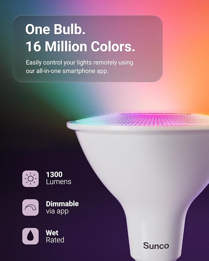 Sunco PAR38 Alexa Compatible Smart LED Bulbs, WiFi Color Changing Outdoor Flood Light, 13W, RGB Tunable White CCT, Dimmable, with Amazon Alexa & Google Assistant, No Hub Required
