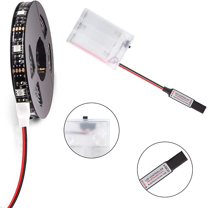 Led Strip Lights Battery Powered RGB Led Strip Rope Lights Waterproof Led Lights with Remote Control Flexible Led Strip Lighting 2M 6.56ft
