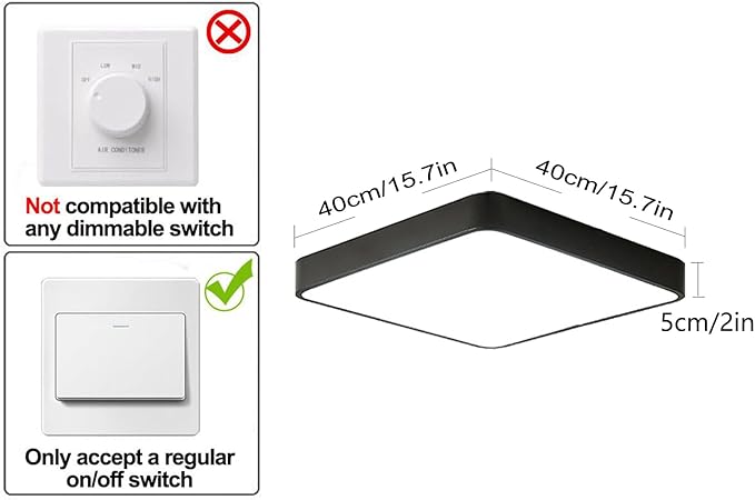 Ganeed 36W LED Ceiling Light,15.7 inch Square led Ceiling Light,Cool White Flush Mount Ceiling Fixture,Energy Saving Ceiling Lamp for Dining Room Kitchen Hallway Stairways