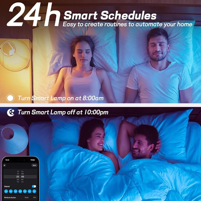 Smart Light Bulbs,Full Color Changing Dimmable LED Bulb,Compatible with Alexa and Google Assistant,UL FCC Certified,2.4GHz WiFi+Bluetooth LED Light Bulbs, Music Sync Smart Home Lighting (8)