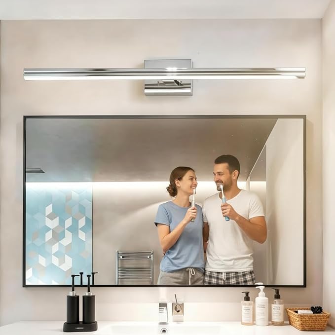 MEGAWISE 6185 LED Bathroom Mirror Front Light, 5 Color Temperatures Dimmable (2700K-6000K), Modern Vanity Light Bar for Bathroom, Anti-Fog & Waterproof (Chrome, 23.6inch, 14, Watts)