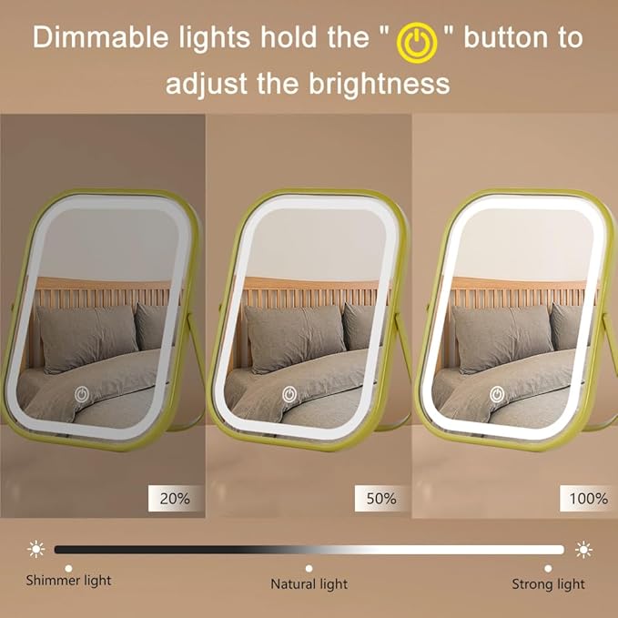 Rechargeable Vanity Mirror with Lights, Lighted Makeup Mirror with Lights,Smart Touch Control Dimmable 3 Modes Light