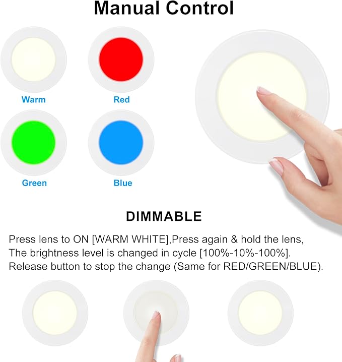 Wireless LED Puck Lights with RF Remote(3-Pack), Battery Operated Under Cabinet Lights, Color Changing Stick On Lights,Dimmable Tap Light with Timmer for Closet Bedroom Kitchen Drawer Counter
