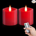 3x3 Flickering Flameless Candles Set of 2, LED Battery Operated Candles, 3 inch Flameless Candles with Remote Control, Suitable for Wedding Holiday Decoration,Red